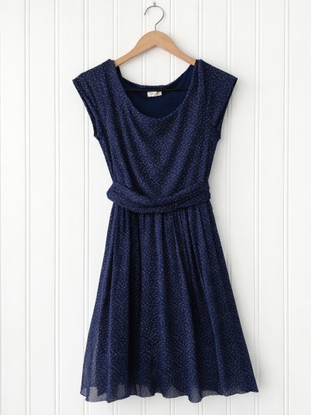 Navy Polka Dot Cap-Sleeve Dress